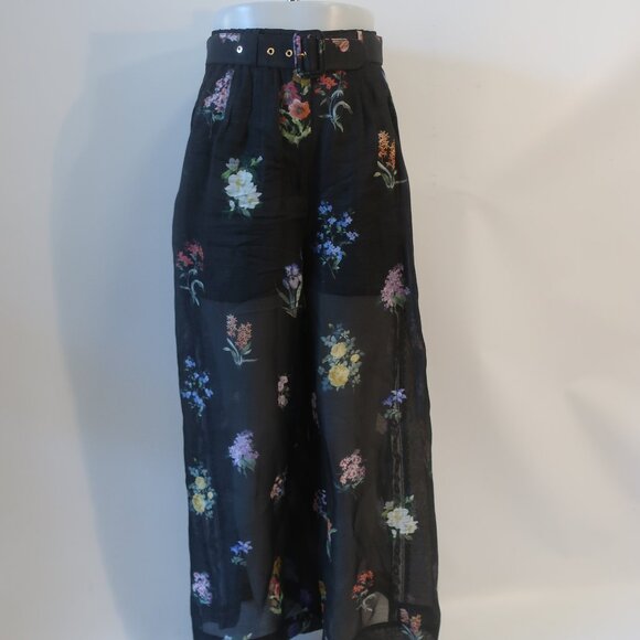 Zimmermann Black Multicolor Natura Pintuck Lace Floral Botanical Pants 0 US/4 - Picture 2 of 16